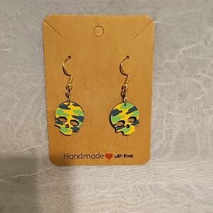 Handmade Skull Earrings - Yellow and Green